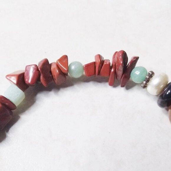Gemstone Mix Bead Bracelet: Aventurine + Jasper + Agates Fall Color Jewelry! - Picture 5 of 7